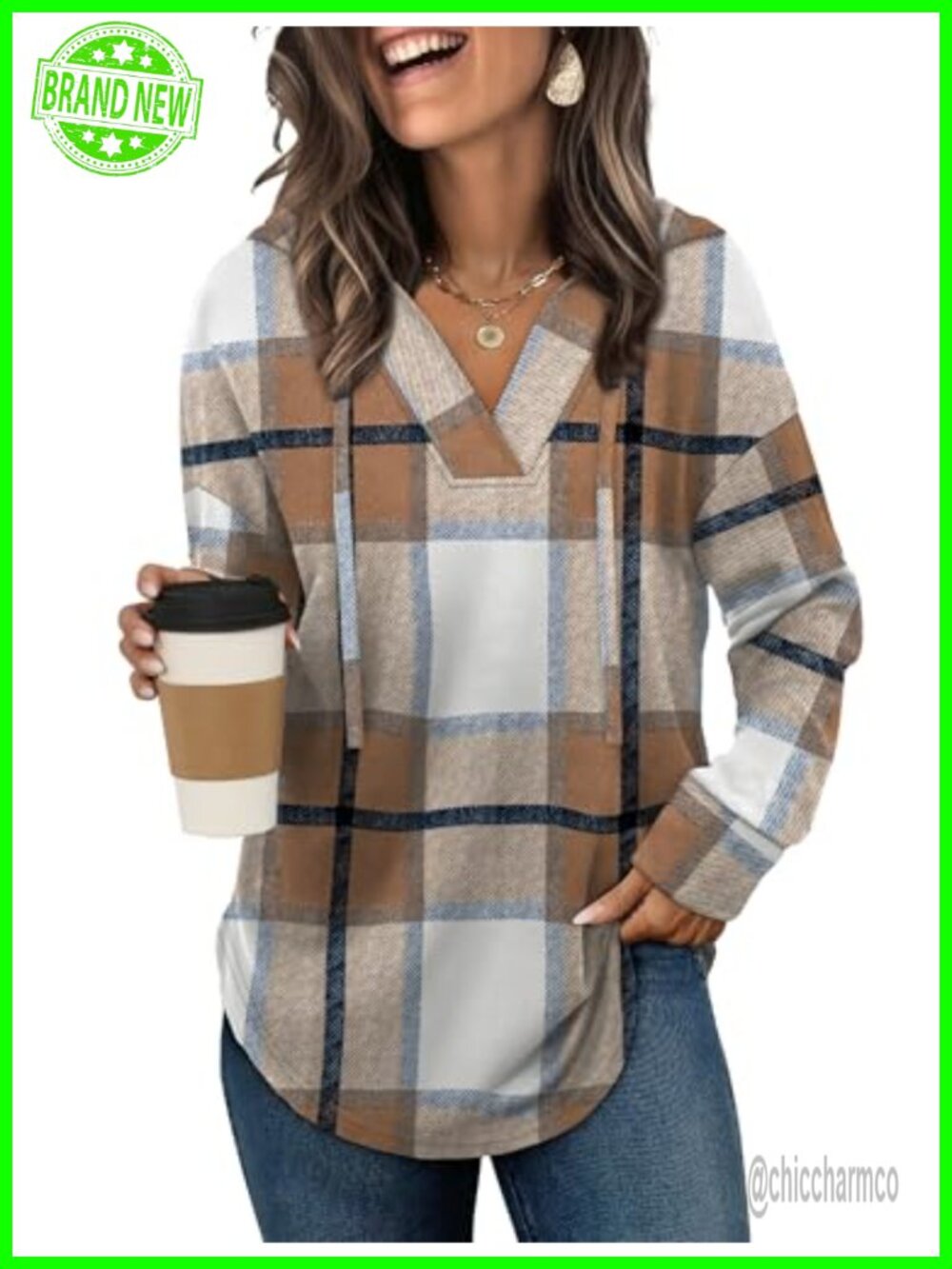 Women's Oversized V-Neck Hoodie Long Sleeve Sweatshirt Casual